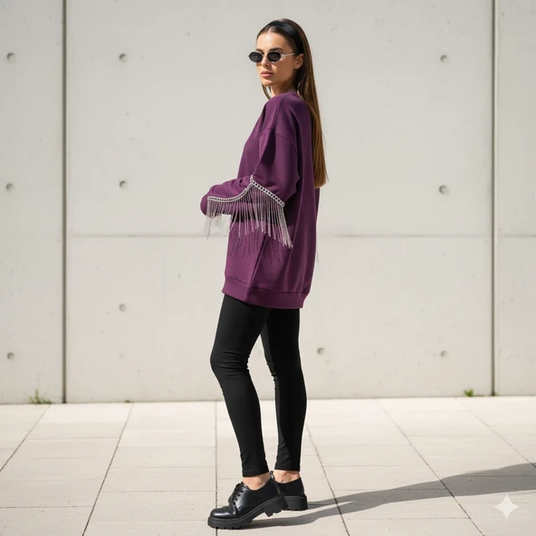 Püsküllü Uzun Kollu Sweat - Resim 5