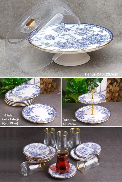 Pinkev Butterfly 20 Parça Seramik Pasta Sunum Tabağı Takımı Seti - Kup118s ürün görseli 1