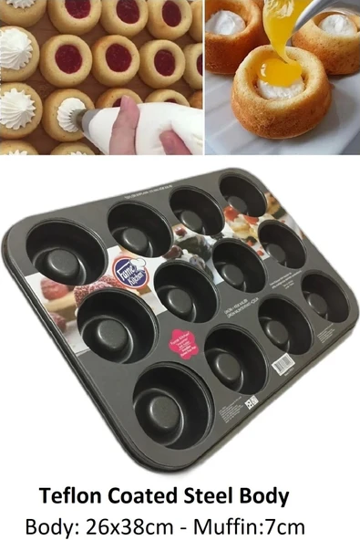Pinkev Teflon Kaplama Çelik Muffin Kek Kalıbı 12 Bölmeli ürün görseli 1