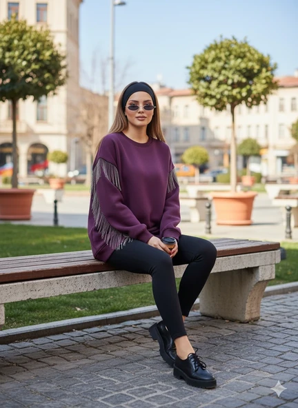 Püsküllü Uzun Kollu Sweat - Resim 4