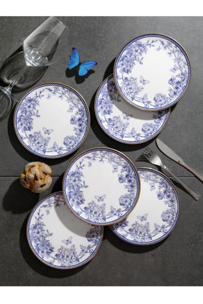 Pinkev 6 Kişilik Seramik Pasta Tatlı Sunum Tabağı - 19cm ürün görseli 1