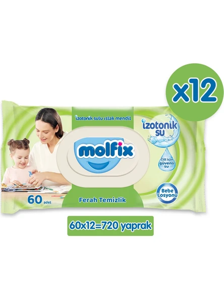 Molfix İzotonik Sulu Ferah Temizlik 60 Yaprak 12'li Paket Islak Mendil ürün görseli 1