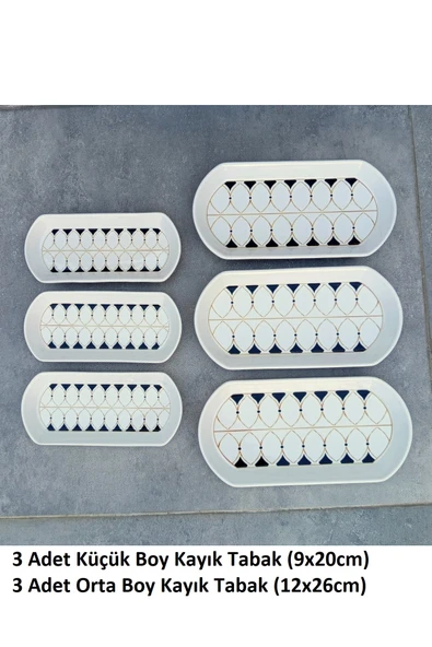 Pinkev 6lı Set 2 Boy Seramik Oval Kayık Tabak ürün görseli 1