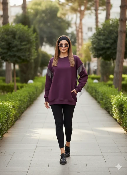 Püsküllü Uzun Kollu Sweat - Resim 8