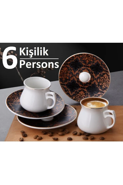 Pinkev 6 Kişilik Porselen Altın Yaldızlı Türk Kahvesi Kahve Fincanı Fincan Takımı Seti ürün görseli 1