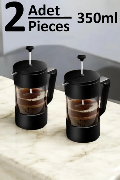 Pinkev 2li Set Plastik Korumalı Cam French Press - 350ml ürün görseli 1