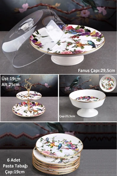 Pinkev Flora 10 Parça Seramik Meyvelikli Pasta Sunum Tabağı Kombin Set - Kup101f ürün görseli 1