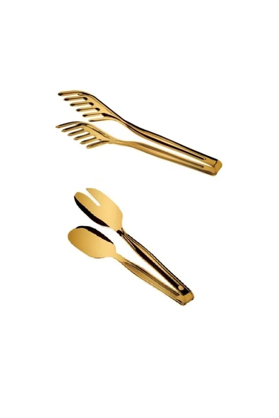 Pinkev 2 Parça Titanyum Gold Kaplama Paslanmaz Çelik Maşa Servis Seti ürün görseli 1