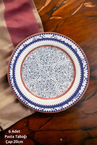 Pinkev Haliç 6 Kişilik Porselen Pasta Tatlı Tabağı Seti - 20cm ürün görseli 1