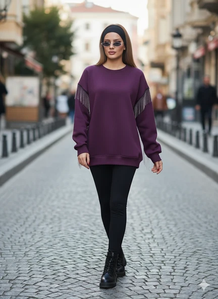 Püsküllü Uzun Kollu Sweat - Resim 2