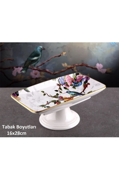 Pinkev Flora Seramik Ayaklı Pasta Kek Çikolata Servis Sunum Tabağı 16x28cm ürün görseli 1