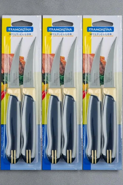 Pinkev Tramontina 6'lı Set Paslanmaz Çelik Kısa Kıvrık Tırtıklı Meyve Soyma Bıçağı ürün görseli 1