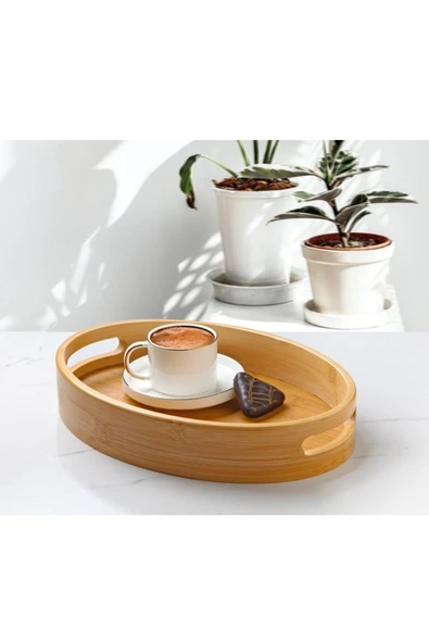 Pinkev Bambu Küçük Boy Dekoratif Servis Sunum Tepsisi Tepsi 20x29cm ürün görseli 1