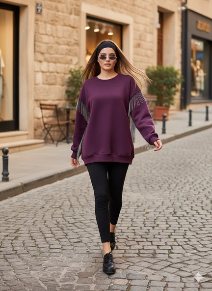 Püsküllü Uzun Kollu Sweat - Resim 7