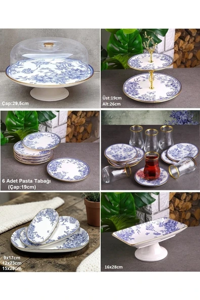 Pinkev 25 Parça 6 Kişilik Seramik Pasta Çay Kahvaltı Tabağı Takımı Seti - Kup113p ürün görseli 1
