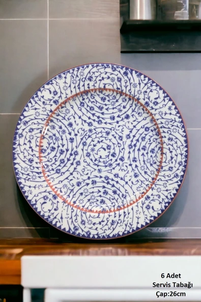 Pinkev Haliç 6 Kişilik Porselen Servis Sunum Tabağı Seti - 26cm ürün görseli 1
