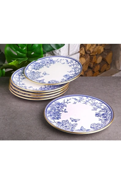 Pinkev Butterfly 6 Kişilik 25cm Seramik Servis Sunum Tabağı Seti ürün görseli 1