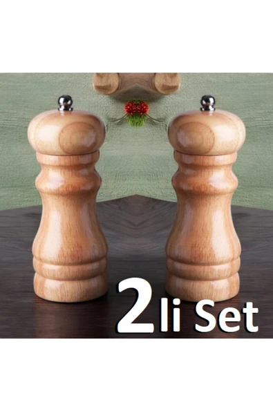 Pinkev 2li Set Bambu Tuz Karabiber Öğütücü Değirmeni Boy 16,5cm ürün görseli 1