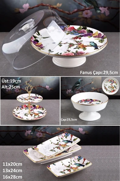 Pinkev Flora Seramik Meyvelikli Pasta Kayık Sunum Tabağı Kombin Set - Kup108f ürün görseli 1