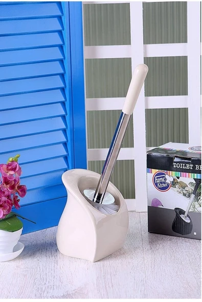 Pinkev Seramik Klozet Tuvalet Fırçası - Bej Renk ürün görseli 1