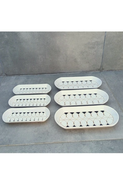 Pinkev 6lı Set 2 Boy Seramik Oval Kayık Tabak - Resim 3