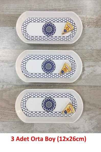 Pinkev 3 Adet Orta Boy 26cm Seramik Oval Kahvaltı Peynir Kayık Servis Sunum Tabağı Takımı Seti ürün görseli 1