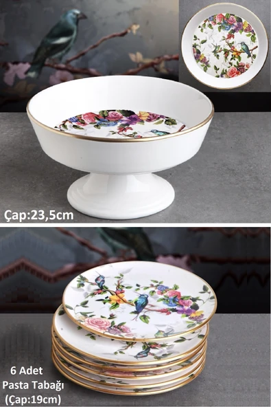 Pinkev Flora Seramik Meyvelikli 6 Kişilik Pasta Tabağı Takımı - Kup109f ürün görseli 1