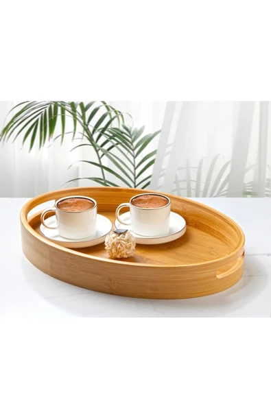 Pinkev Bambu Orta Boy Dekoratif Servis Sunum Tepsisi Tepsi 25x36cm ürün görseli 1