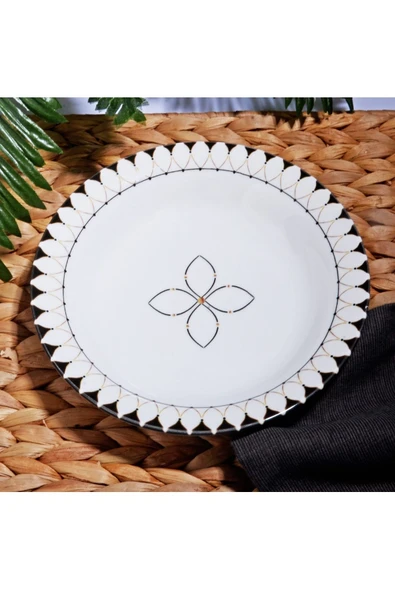Pinkev Black Drops 6 Kişilik 19cm Seramik Çukur Yemek Tabağı Tabak Seti ürün görseli 1