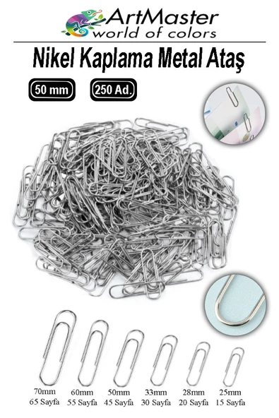 Metal Büyük Ataş 50 mm 250 Li 1 Paket Nikel Kaplama 45 Sayfa Kapasiteli Metal Ataş Ofis Okul Büro Dayanıklı Paslanmaz ürün görseli 1