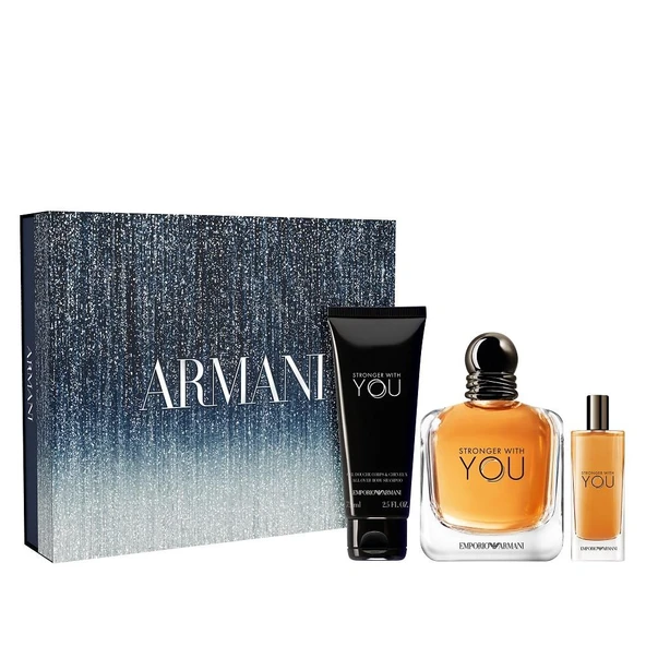 Emporio Armani Stronger With You EDT 100 ml + Stronger With You EDT 15 ml + Body Shampoo 75 ml Erkek Parfüm Seti ürün görseli 1