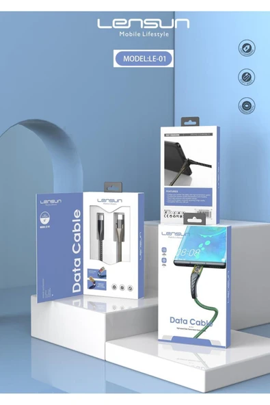LENSUN DİJİTAL GÖSTERGELİ 27W 1.M Type-C to Type-C Örgülü Hızlı Şarj ve Data Kablosu L-NU1 ürün görseli 1