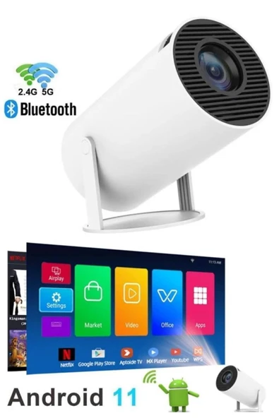 LENSUN Hy300 Pro Beyaz Taşınabilir Sinema Projeksiyon 1280* 720p Ev Sineması Bluetooth Android 11 Akıllı ürün görseli 1