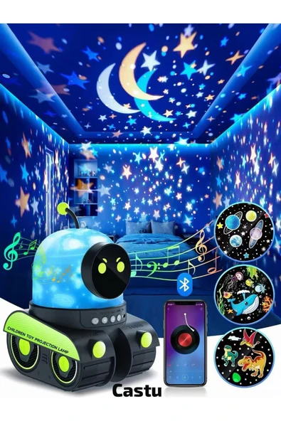 LENSUN Robot Projeksiyon Gece Lambası Hoparlörlü Şarjlı Yıldızlı Gökyüzü Temalı LED Projeksiyon Lambası ürün görseli 1