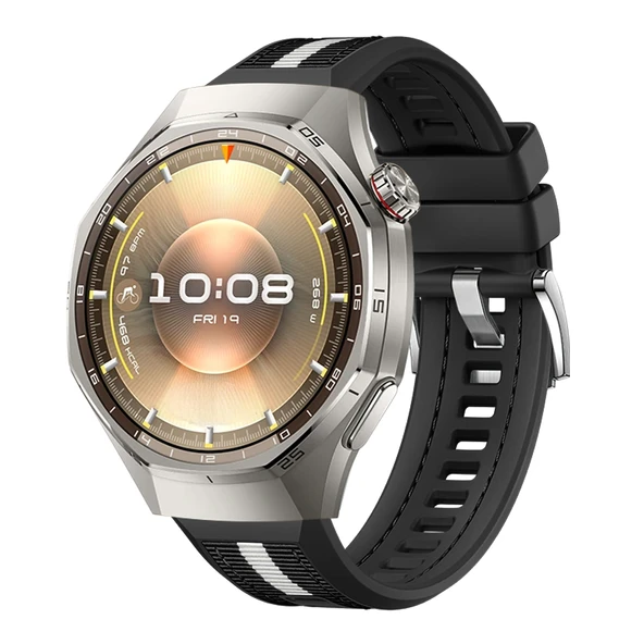 Huawei Watch GT6 Pro 46mm İle Uyumlu SportStripe Örgü Desen Metal Tokalı Silikon Akıllı Saat Kordonu  Siyah ürün görseli 1