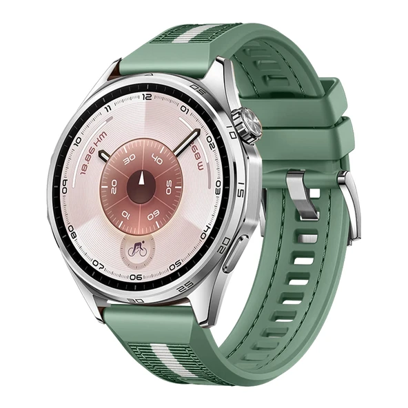 Huawei Watch GT6 46mm İle Uyumlu SportStripe Örgü Desen Metal Tokalı Silikon Akıllı Saat Kordonu  Haki ürün görseli 1
