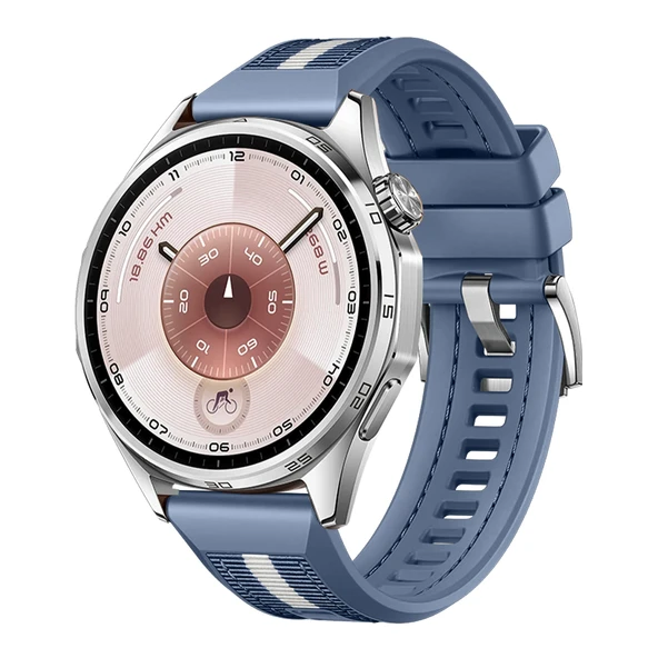 Huawei Watch GT6 46mm İle Uyumlu SportStripe Örgü Desen Metal Tokalı Silikon Akıllı Saat Kordonu  Mavi ürün görseli 1