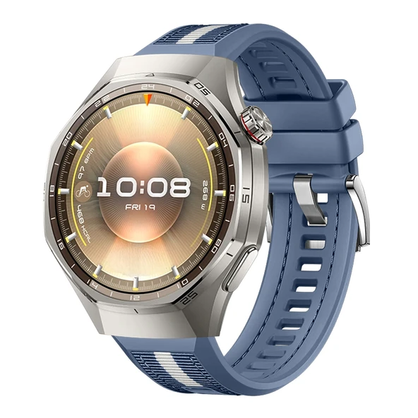 Huawei Watch GT6 Pro 46mm İle Uyumlu SportStripe Örgü Desen Metal Tokalı Silikon Akıllı Saat Kordonu  Mavi ürün görseli 1