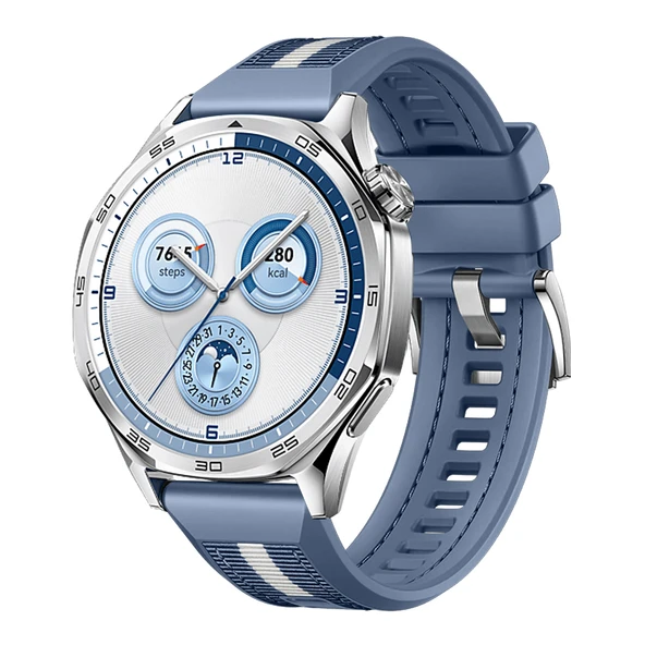 Huawei Watch GT5 46mm İle Uyumlu SportStripe Örgü Desen Metal Tokalı Silikon Akıllı Saat Kordonu  Mavi ürün görseli 1