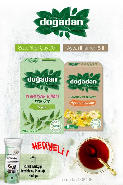 Doğadan Ayvalı Ihlamur ve Yeşil Çay Yumuşak İçim Poşet Çay ve Rosie Hediyeli ürün görseli 1