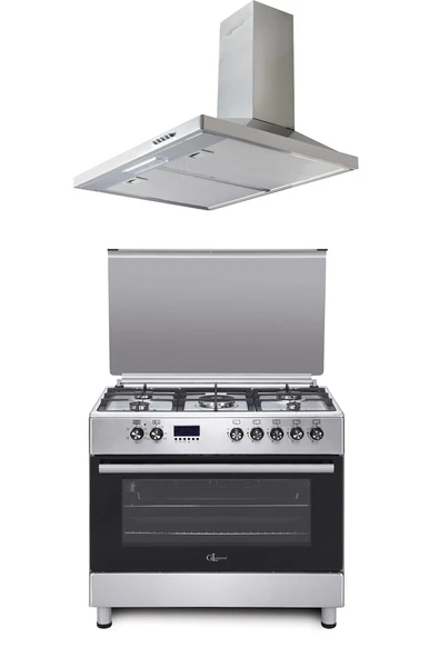 Gl General Desire GLF 9050XP Kuzine Inox Piliç Çevirmeli Fırın Set (GLF9050XP Desire 90 Kuzine Fırın-GLD 041X Davlumbaz) ürün görseli 1