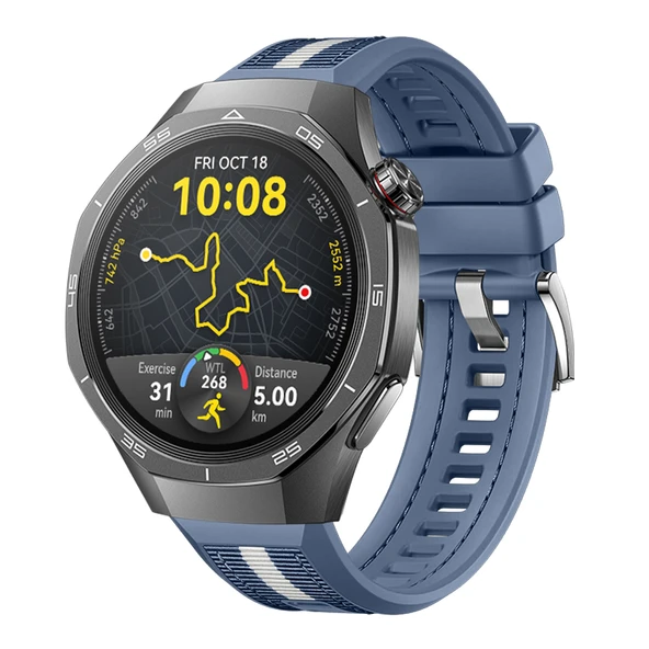 Huawei Watch GT5 Pro 46mm İle Uyumlu SportStripe Örgü Desen Metal Tokalı Silikon Akıllı Saat Kordonu  Mavi ürün görseli 1