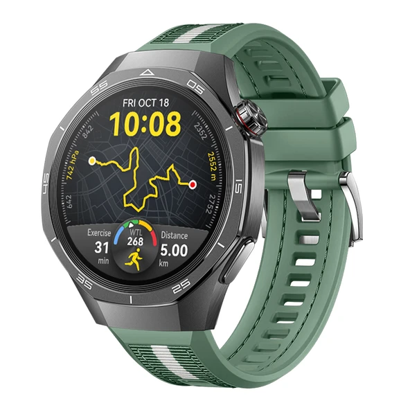 Huawei Watch GT5 Pro 46mm İle Uyumlu SportStripe Örgü Desen Metal Tokalı Silikon Akıllı Saat Kordonu  Haki ürün görseli 1
