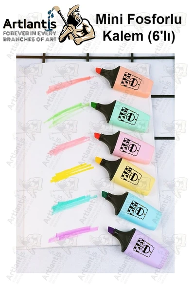 Mini Fosforlu Kalem 1 Paket 6 Renk Sevimli Mini İşaret Kalemi 6 lı Fosforlu Kalem ürün görseli 1