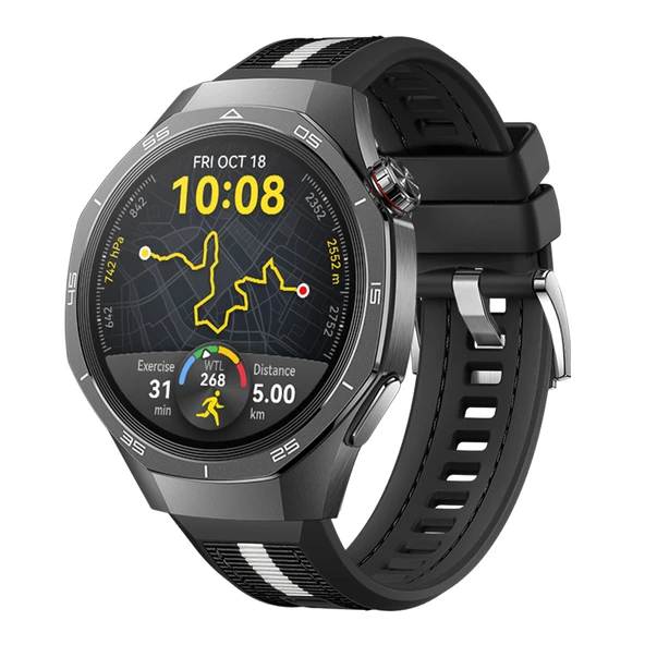 Huawei Watch GT5 Pro 46mm İle Uyumlu SportStripe Örgü Desen Metal Tokalı Silikon Akıllı Saat Kordonu  Siyah ürün görseli 1