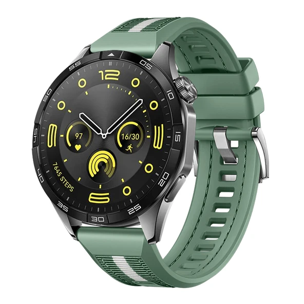 Huawei Watch GT4 46mm İle Uyumlu SportStripe Örgü Desen Metal Tokalı Silikon Akıllı Saat Kordonu  Haki ürün görseli 1