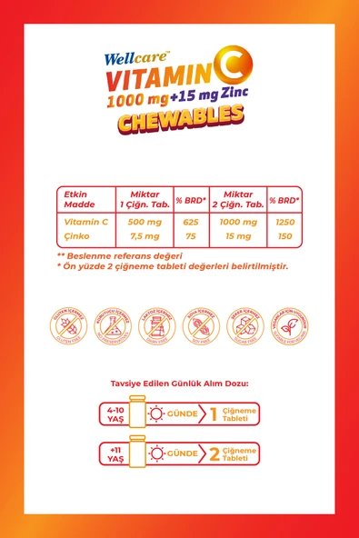 WELLCARE VIT C 1000 CINKO 30 ÇIĞNEME TB - Resim 2