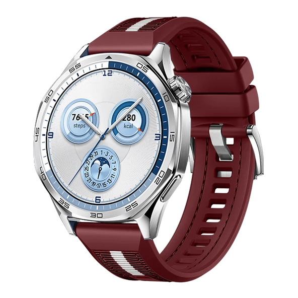 Huawei Watch GT5 46mm İle Uyumlu SportStripe Örgü Desen Metal Tokalı Silikon Akıllı Saat Kordonu  Mürdüm ürün görseli 1