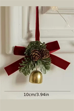 Şık Plastik Noel Ağacı Süsü | Kırmızı & Beyaz Çıngıraklı Dekor | Çam Kozalak Şeklinde Üst & Fiyonk Aksanlı Asma Süs | Yılbaşı, Noel ve Yeni Yıl Ağaç Süslemeleri ürün görseli 1