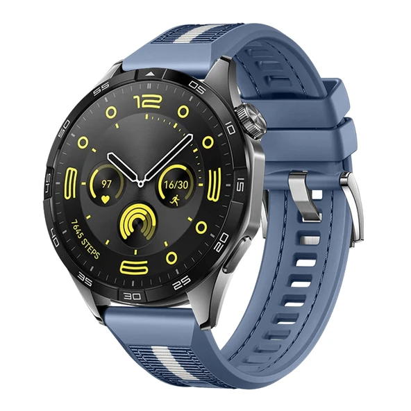 Huawei Watch GT4 46mm İle Uyumlu SportStripe Örgü Desen Metal Tokalı Silikon Akıllı Saat Kordonu  Mavi ürün görseli 1